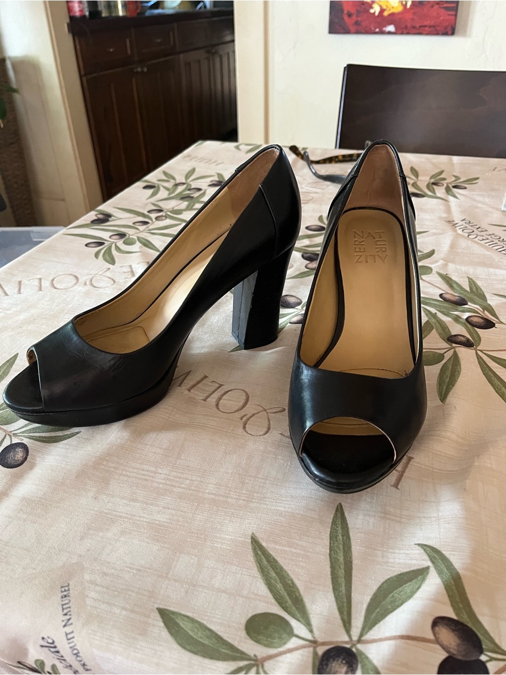 Naturalizer Black Open-Toe Platform Block Heels